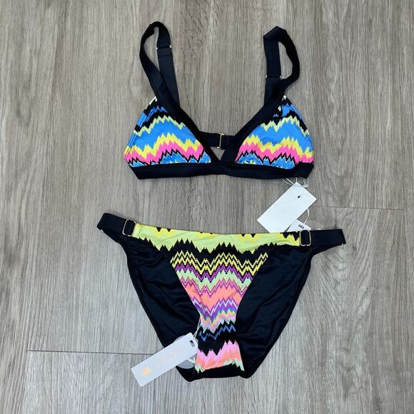 PILYQ Women's Black Multi Clara Mix Up Zig Zag Adjustable Bikini Bottoms sz L - Picture 5 of 5